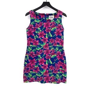 VTG 1990s LILLY PULITZER Hibiscus Butterfly Mini Sheath Dress Pink Blue Green 4
